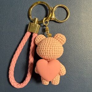 Pink Bear Keychain / Bag Charm with Heart